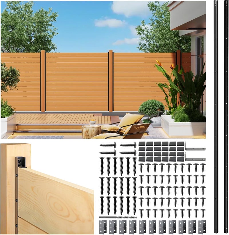 Prinfort 2pack 6FT (H: 68″) Matel Backyard Privacy Fence Panels Post Black, Install Fence Panels Post for Wood Slats Outdoor - Image 1
